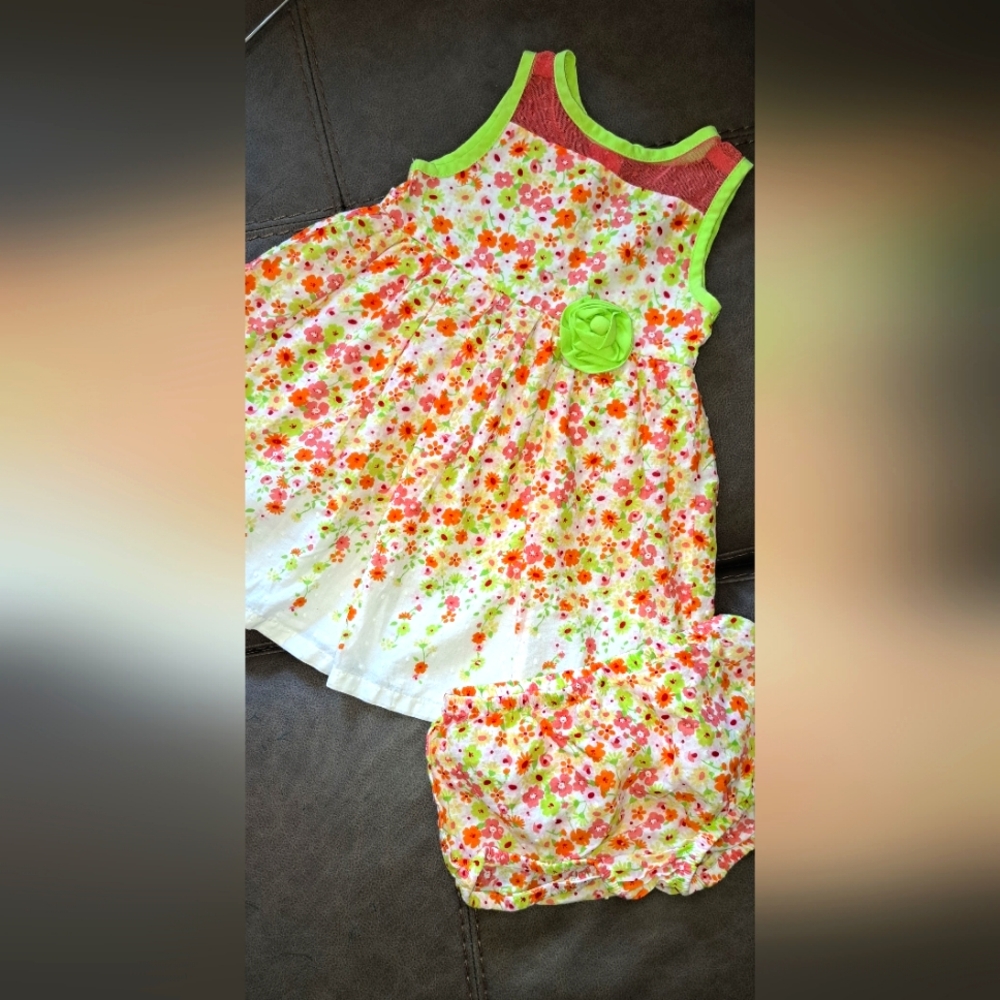 Beautiful Girl Penelope Mack 18 Mo Sun Dress W Bloomers Oranges & Whites Lined